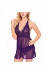 Pyjama ouvert pour femme - Taille S à 2XL - Sous-vêtements sexy en dentelle - Jeu de rôle, lilas, S