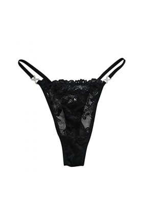 Dorjuli Culotte en dentelle pour femme - String sexy - Taille moyenne, Noir , S