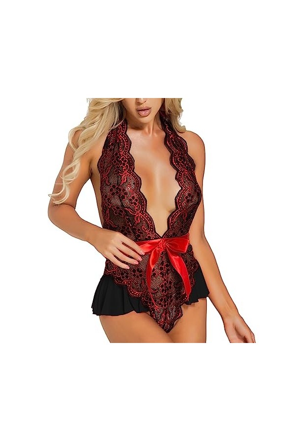 Lingerie Femme Sexy Ensemble Homme Sexy Hot y28.k Femmes col en V SexyBabydoll Lingerie Dentelle Dos lanière sous-vêtements c