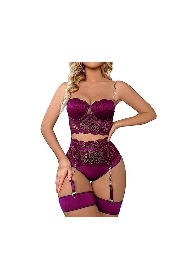 Lingerie Sexy pour Femme Femmes Lingerie Sexy Dentelle Crochet Découpe Soutien-Gorge Et Culotte Taille Haute Ensemble Push Up