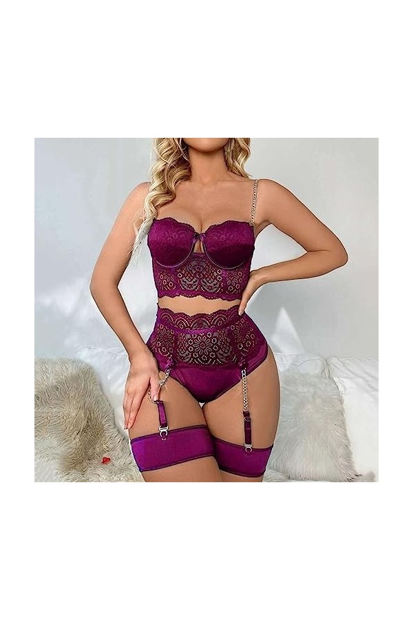 Lingerie Sexy pour Femme Femmes Lingerie Sexy Dentelle Crochet Découpe Soutien-Gorge Et Culotte Taille Haute Ensemble Push Up