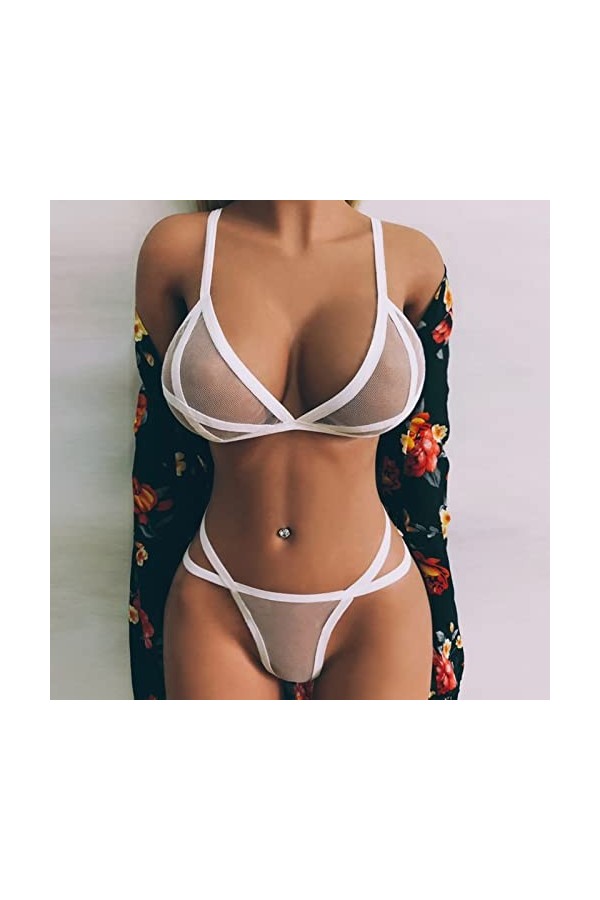 Zannycn Ensemble de lingerie sexy pour femme - Soutien-gorge et culotte - Ensemble de sous-vêtements - Licol - Lingerie flirt