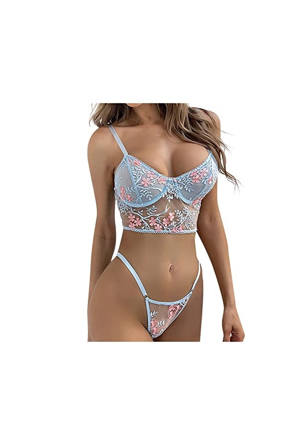 Lingerie Sexy, Femme Ensemble Nuit Deux Pièces avec Broderie en Creuse Et Lingerie Sexy Ensemble Combinaison Resille Ouverte 