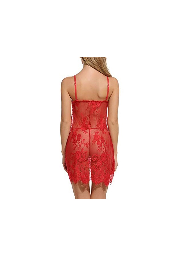 PANPANY Femmes sous-vêtements Sexy vêtements de Nuit Nuit de Nuit Lingerie de Cils Dentelle Lingerie Petite Poitrine Red, L 