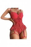 Jiabing Femmes Lace Lingerie Sexy Sleepwear Romper Jumpsuit Sleepwear Dentelle sous-vêtements Cher Red, M 