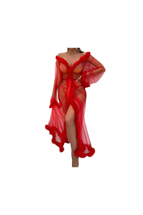 liaddkv Robe de nuit sexy en tulle - Robe de nuit longue - Robe de mariée - Lingerie sexy, rouge, M