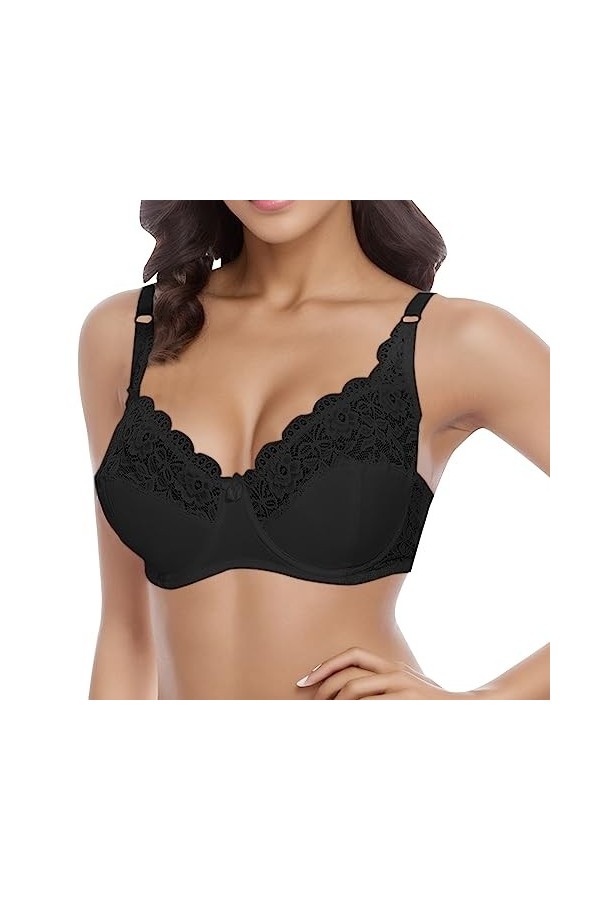 liaddkv Sous-vêtement push-up réglable pour femme avec armatures et dentelle, Noir , 110D