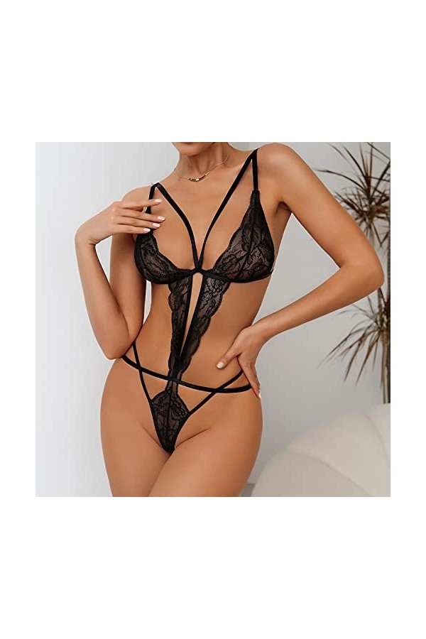 liaddkv Ensemble de sous-vêtements sexy en dentelle noire pour femme, Noir , L