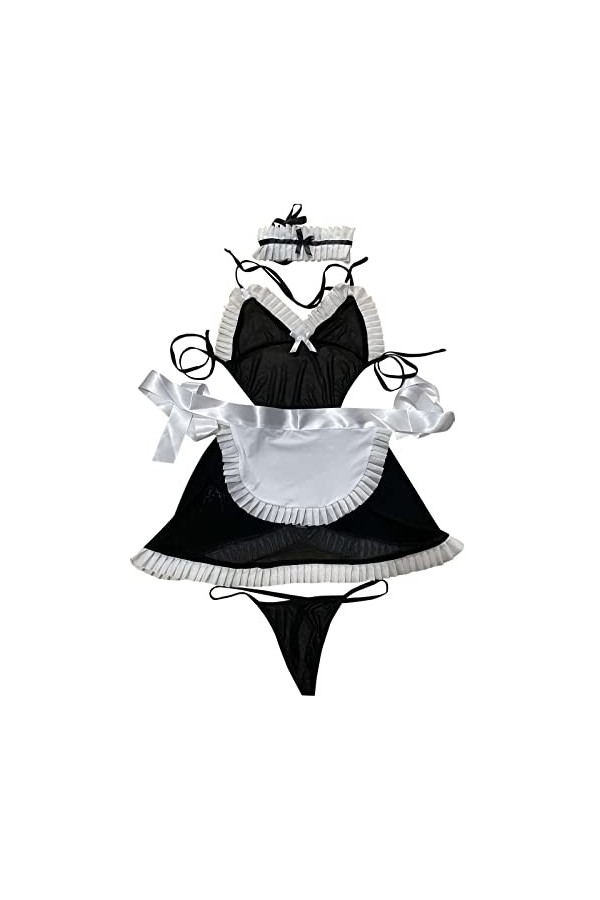 liaddkv Costume de cosplay sexy pour femme - Ensemble de lingerie sexy - Dentelle à lanières - Camisole et culotte - Lingerie