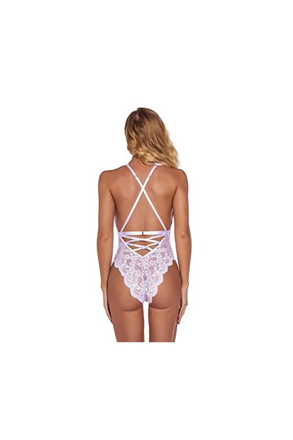 BIISDOST Femmes Sexy Lingerie Dentelle Body Solide Couleur V Profond Teddy Boudoir Tenues Lingerie Latex Taille S White, M 