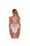 BIISDOST Femmes Sexy Lingerie Dentelle Body Solide Couleur V Profond Teddy Boudoir Tenues Lingerie Latex Taille S White, M 