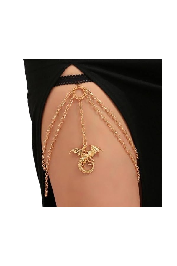 MISUVRSE Chaîne Cuisse À Pampilles en Forme Dragon Ceinture Antidérapante Harnais Dété Plage Boîte Nuit Accessoires Jambe po