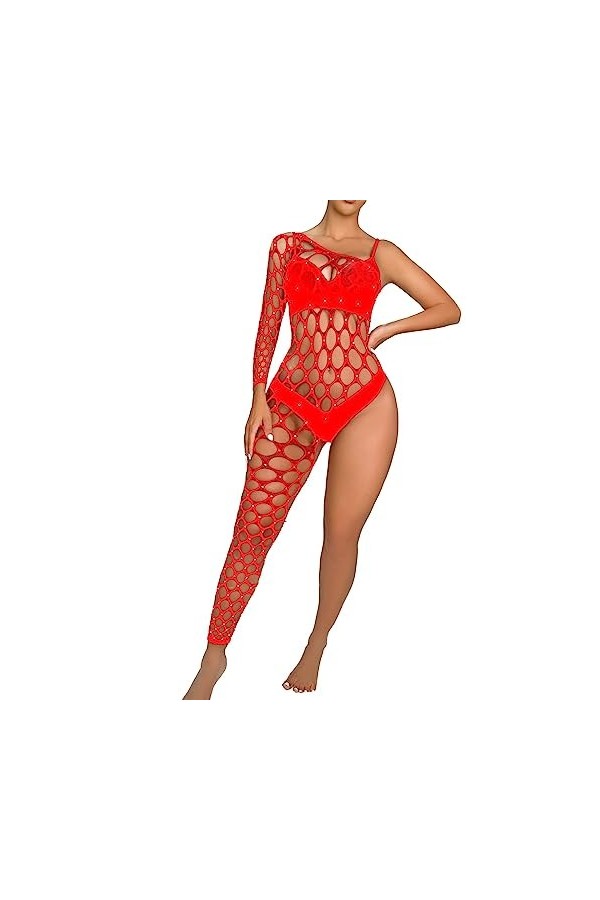 Lingerie Femme Sexy Ensemble Homme Sexy Hot y21k Womens Handmade Diamond Sparkling Lingerie Single Sleeve Leg Jumpsuit Mesh 