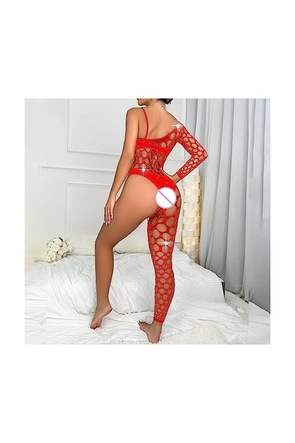 Lingerie Femme Sexy Ensemble Homme Sexy Hot y21k Womens Handmade Diamond Sparkling Lingerie Single Sleeve Leg Jumpsuit Mesh 
