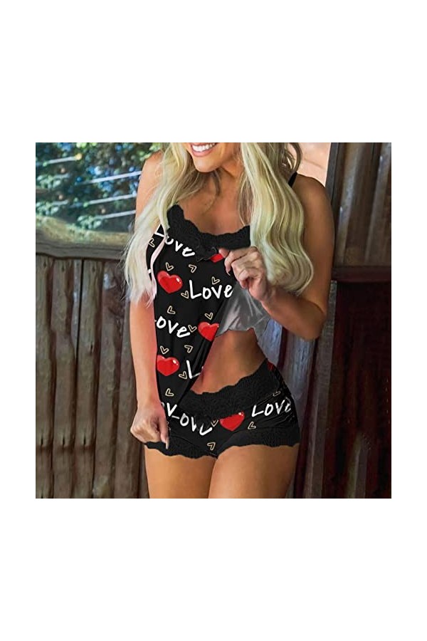 Lingerie Sexy Femme Coquine Hot Grande Taille Femmes Saint Valentin imprimé Pyjama Dentelle sans Sommeil Shorts Lingerie Ense