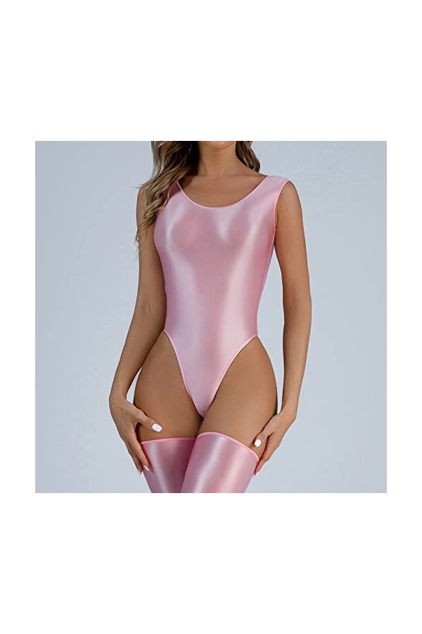 Lingerie Sexy Femme Body et Combinaison Maillot de Bain Mince Transparent Brillant pour Femmes vêtements à Fourche Haute Haut