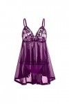 CreoQIJI Robe transparente sexy sexy en dentelle - Taille BogenPlus S-6XL - Pyjama - Lingerie - Cadeau avec nœud, lilas, M