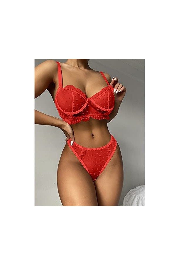 Ensemble Soutien Gorge et String Femme Sexy sous-Vetements Dentelle Lingerie Sexy Ensemble Erotique Vêtements De Nuit 2 Pièce