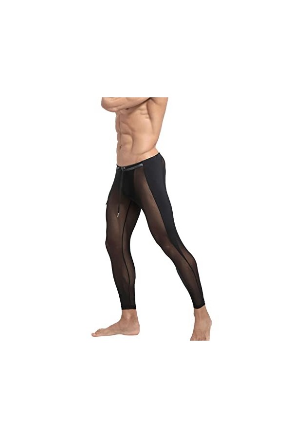 Beokeuioe Legging en maille transparente pour homme - Sexy - Transparent - En maille - Pour le sport, 1 noir, L