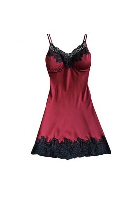 TWIOIOVE Lingerie pour homme - Lingerie sexy - Sous-vêtements de nuit - En satin - Pour femme - Lingerie brillante, Bordeaux,