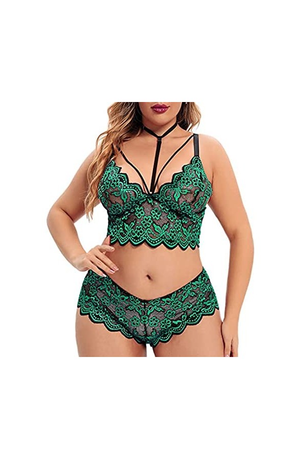 LDadgf Ensemble de lingerie sexy pour femme avec licol, tour de cou, soutien-gorge à lanières et culotte, 2 pièces en dentell