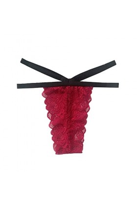 UOWEG Culotte Femmes Sexy Faible Thong Voir-Through Dentelle sous-vêtements sans Couture Taille Tenue Sexy Homme Wine, L 