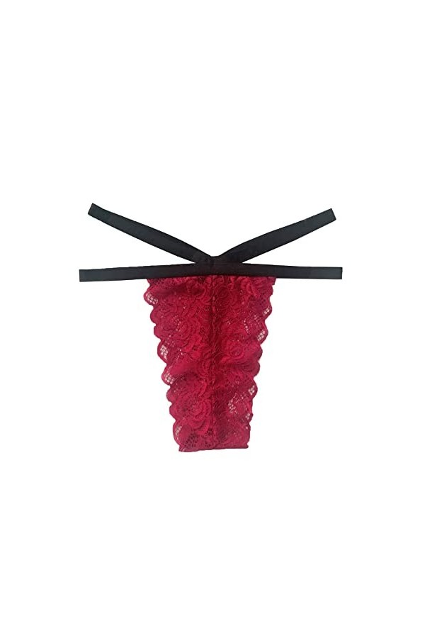 UOWEG Culotte Femmes Sexy Faible Thong Voir-Through Dentelle sous-vêtements sans Couture Taille Tenue Sexy Homme Wine, L 