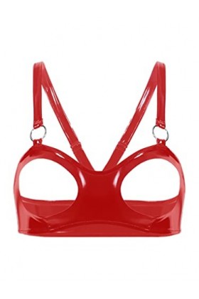 YUUMIN Femme Soutien Gorge Ouvert Sexy Érotique Harnais De Poitrine en Faux Cuir Wetlook sous Vêtement De Nuit Bra Seins Nus 