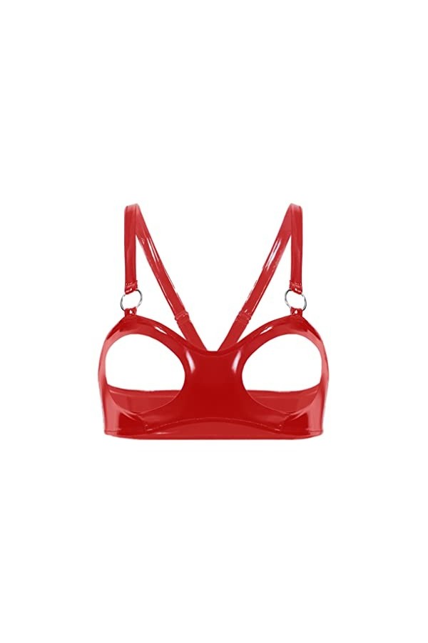 YUUMIN Femme Soutien Gorge Ouvert Sexy Érotique Harnais De Poitrine en Faux Cuir Wetlook sous Vêtement De Nuit Bra Seins Nus 