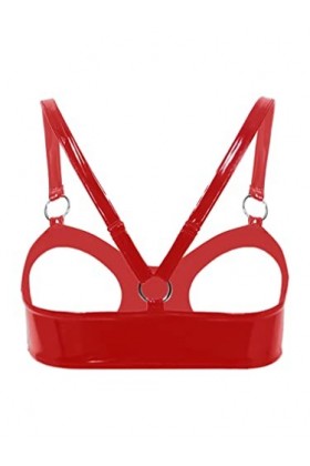 YUUMIN Femme Soutien Gorge Ouvert Sexy Érotique Harnais De Poitrine en Faux Cuir Wetlook sous Vêtement De Nuit Bra Seins Nus 