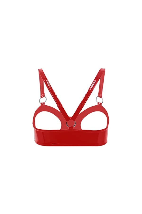 YUUMIN Femme Soutien Gorge Ouvert Sexy Érotique Harnais De Poitrine en Faux Cuir Wetlook sous Vêtement De Nuit Bra Seins Nus 