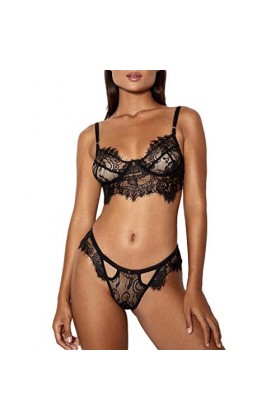VicSec Femmes Sexy Ensemble de Soutien-gorge et Culotte, Ensemble de Lingerie Érotique Romantique Dentelle Maille Transparent