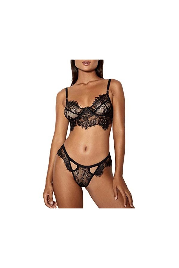 VicSec Femmes Sexy Ensemble de Soutien-gorge et Culotte, Ensemble de Lingerie Érotique Romantique Dentelle Maille Transparent