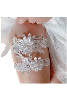 Bamboopack Lot de 2 jarretières de mariage en dentelle pour femme Blanc