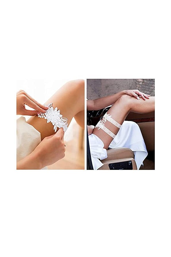 Bamboopack Lot de 2 jarretières de mariage en dentelle pour femme Blanc