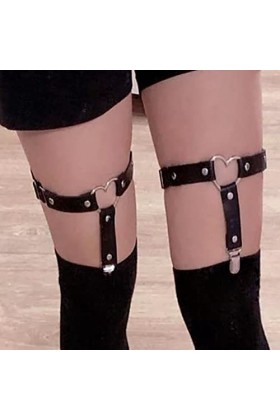 Porte-jarretelles ajustable en cuir Punk Gothique, en cuir PU, à cœur, Sexy Punk Noir, Porte-jarretelles 