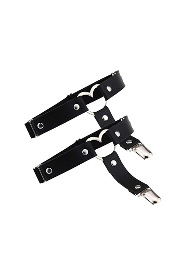 Porte-jarretelles ajustable en cuir Punk Gothique, en cuir PU, à cœur, Sexy Punk Noir, Porte-jarretelles 