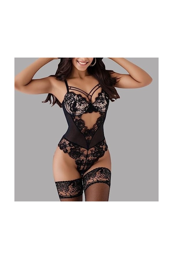 Générique Body en Dentelle pour Femme - Top Femme Sexy Sexy Ouverte Vetements De Nuit Tenue Sexy Chic ÉRotique Lingerie avec 