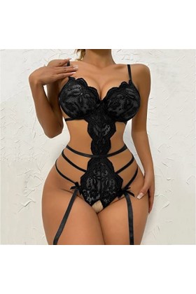 Pdakieyxnd Lingerie Sexy Femme Body Dos Nu en Dentelle Ouverte Sexy Lingerie Sensuelle Noir Culotte Féminin Rouge Chaud Coqui