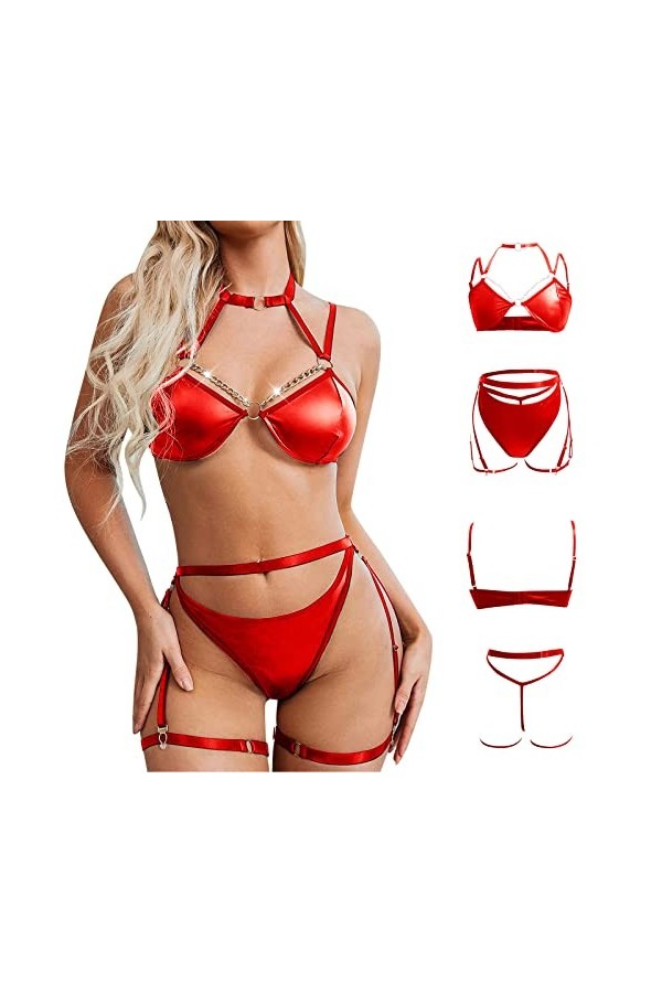 Lingerie Femme Sexy Ensemble Homme Sexy Hot y28.k Ensemble de Lingerie en Cuir PU pour Femmes avec Harnais en Cuir PU et Anne