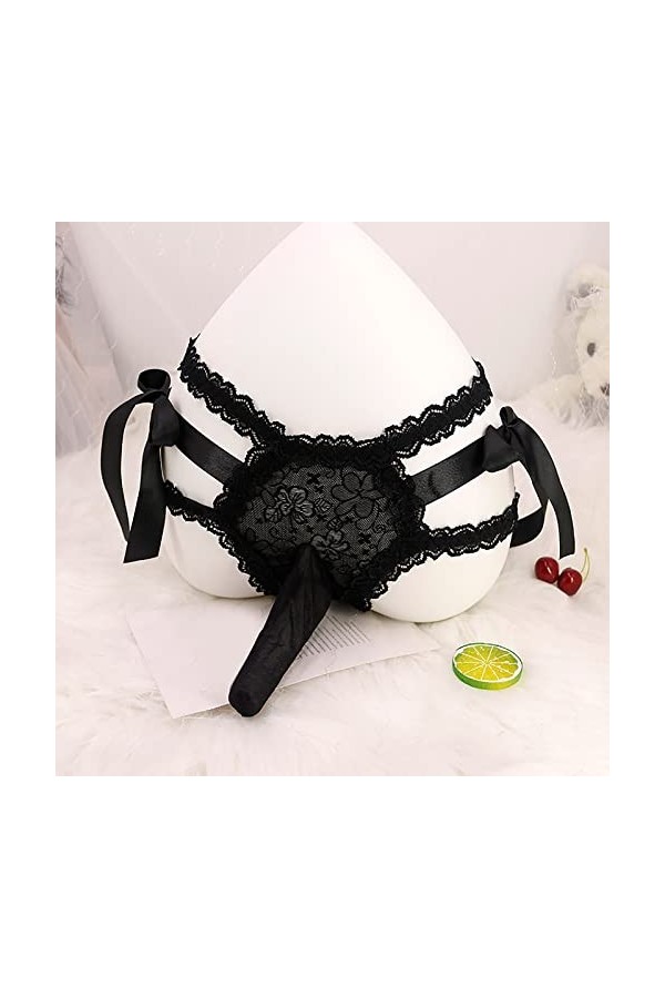 String Homme Sexy Hot Dentelle Slips Boxer Sexy dentelle sous-vêtements hommes taille Ultra mince Transparent à lacets balle 