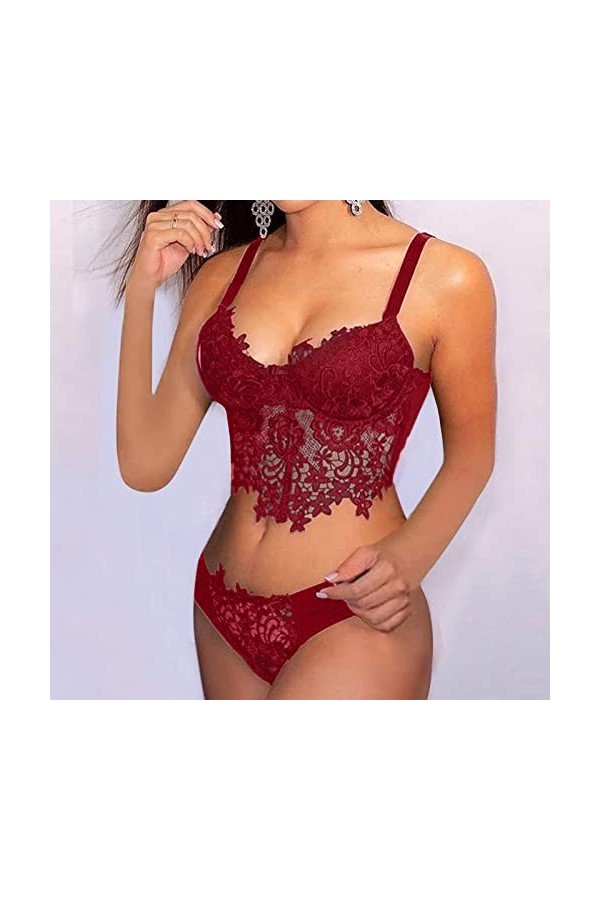 Ensemble Soutien Gorge et String Femme Dentelle Lingerie Sexy Ensemble Erotique Vêtements De Nuit Sexy sous-Vetements 2 Pièce