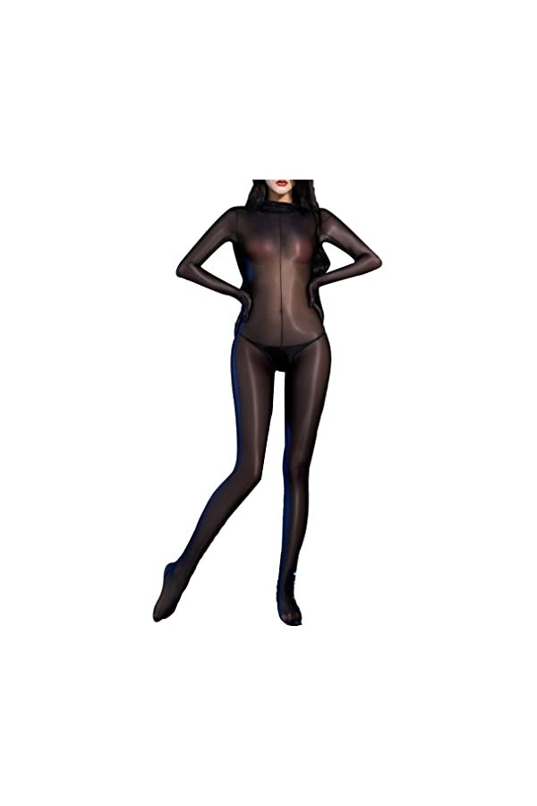 JEATHA Femme Combinaison Collant Sexy Catsuit Bodystocking Brillant Jumpsuit Lingerie Brillant Babydoll Nuisette Coquine Blan