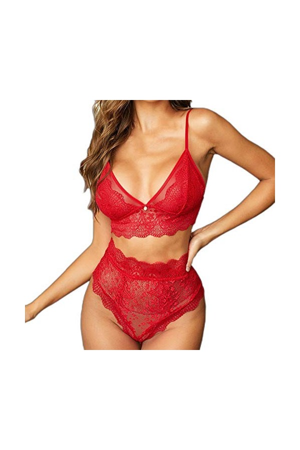 Lingerie Sexy pour Femmes sous-vêtements Sexy Taille Haute déshabillé vêtements de Nuit sous-vêtements en Dentelle Culottes v