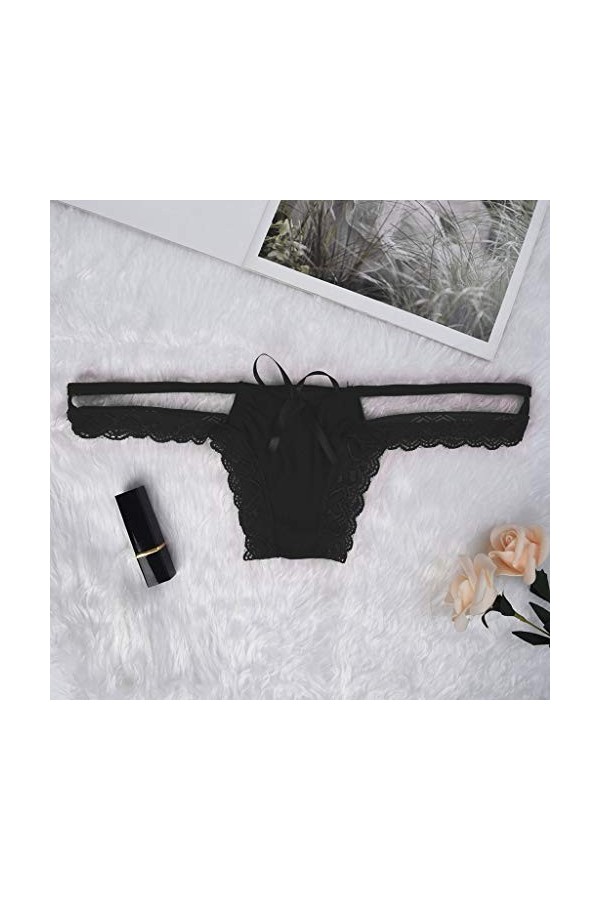 HELLORSOON Slip pour Femme Sexy Respirant en Soie Coupe Française String Dentelle Transparent Érotique Romantique Pyjama sous