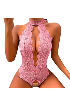 Lingerie tendance pour femme - Lingerie sexy pour femme - Costume à carreaux en dentelle - Nuisette sexy deux pièces