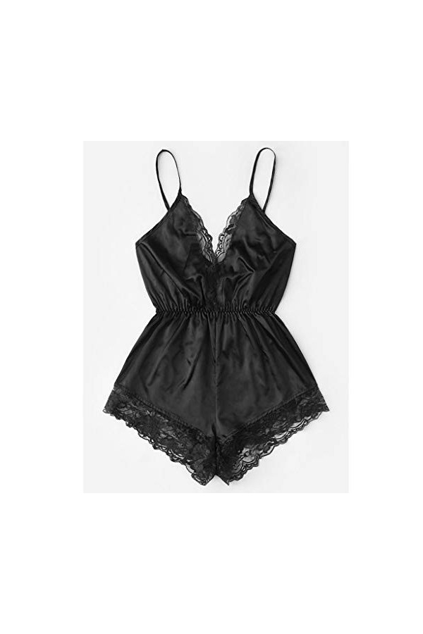 Bodydoll Lingerie sexy en dentelle avec col en V et col en V, Noir , M