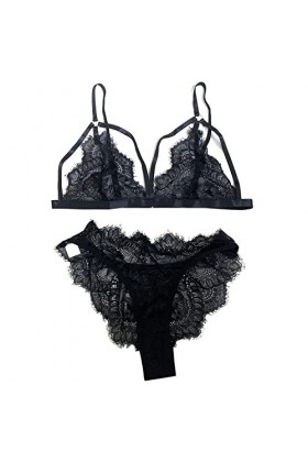 Body en Coton Femmes Teddy Lingerie Ensemble Sexy Dentelle Bras Strings Culotte Voir à Travers Les sous-vêtements Lingerie Bo