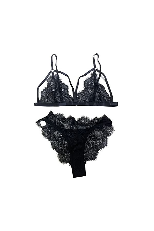 Body en Coton Femmes Teddy Lingerie Ensemble Sexy Dentelle Bras Strings Culotte Voir à Travers Les sous-vêtements Lingerie Bo