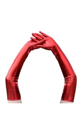 CAMDOM Gants longs sexy en cuir PU verni pour femme, Rouge, taille unique